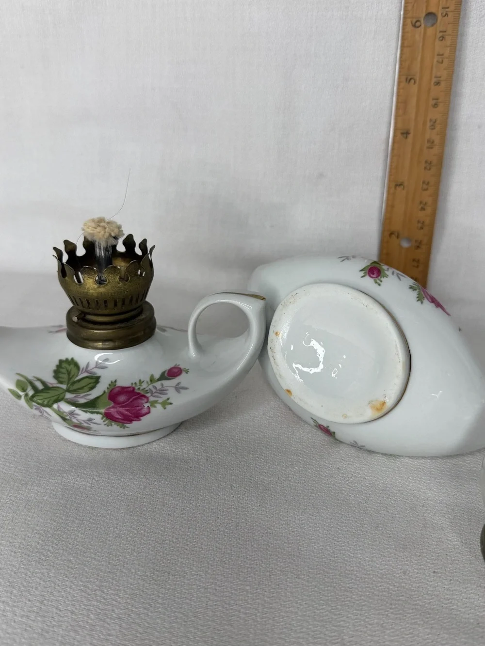 Aladdin Oil Lamps Moss Rose Ceramic Glass Hurricane Globes 6”